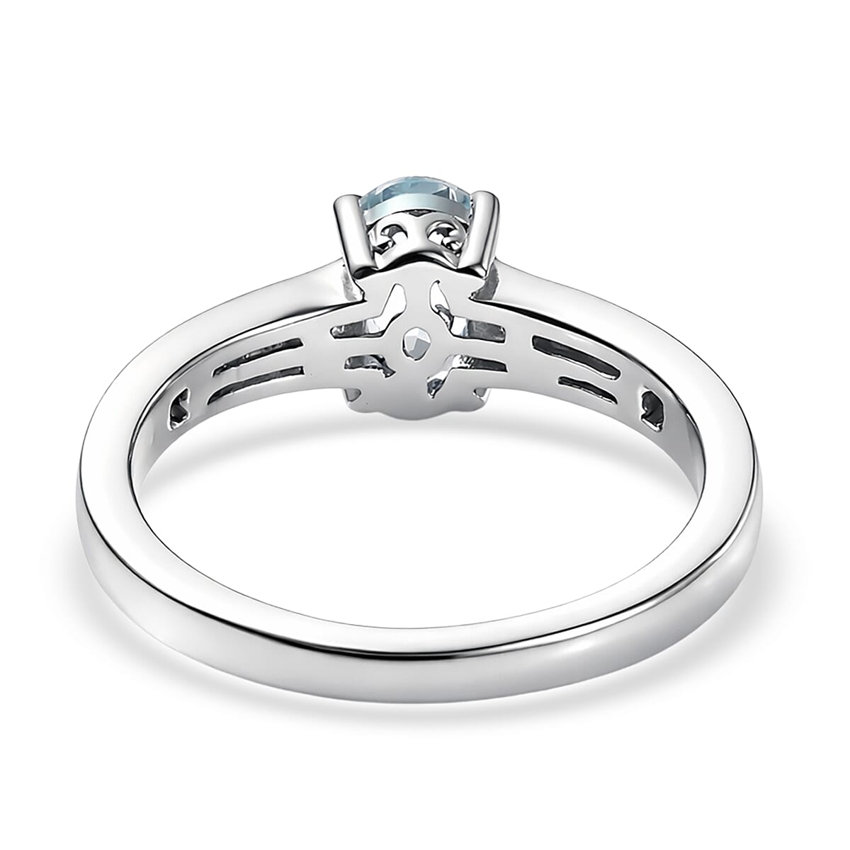 D'Joy Premium Mangoro Aquamarine and White Zircon 0.85 ctw Ring in Rhodium Over Sterling Silver image number 4