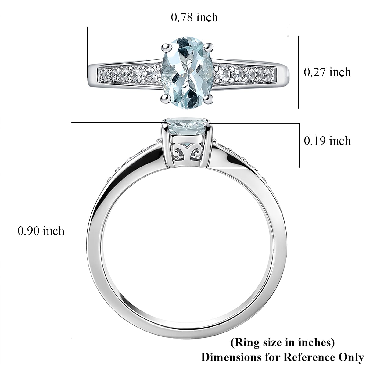 D'Joy Premium Mangoro Aquamarine and White Zircon 0.85 ctw Ring in Rhodium Over Sterling Silver image number 5