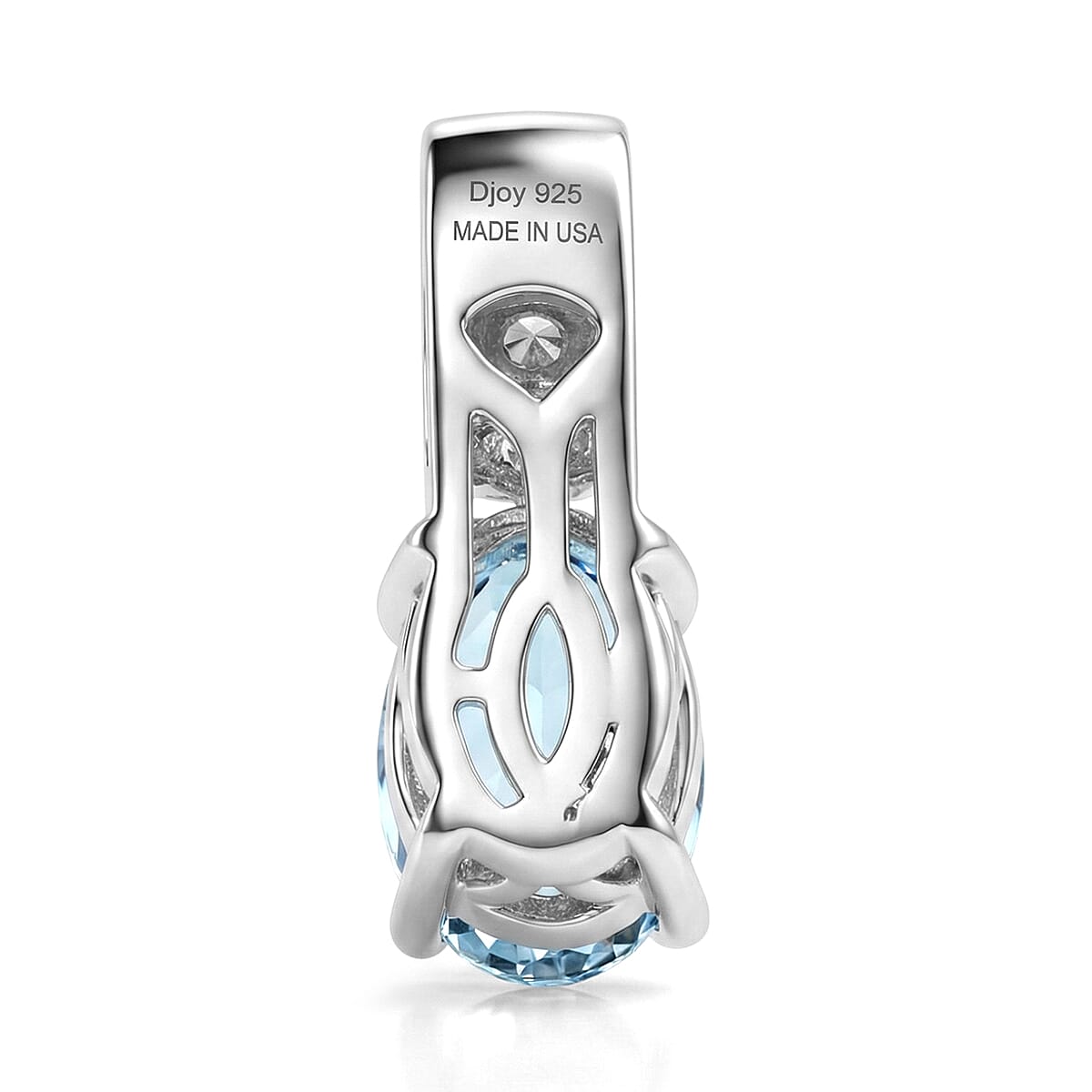 D'Joy Premium Mangaro Aquamarine and White Zircon 0.80 ctw Pendant Without Chain in Rhodium Over Sterling Silver