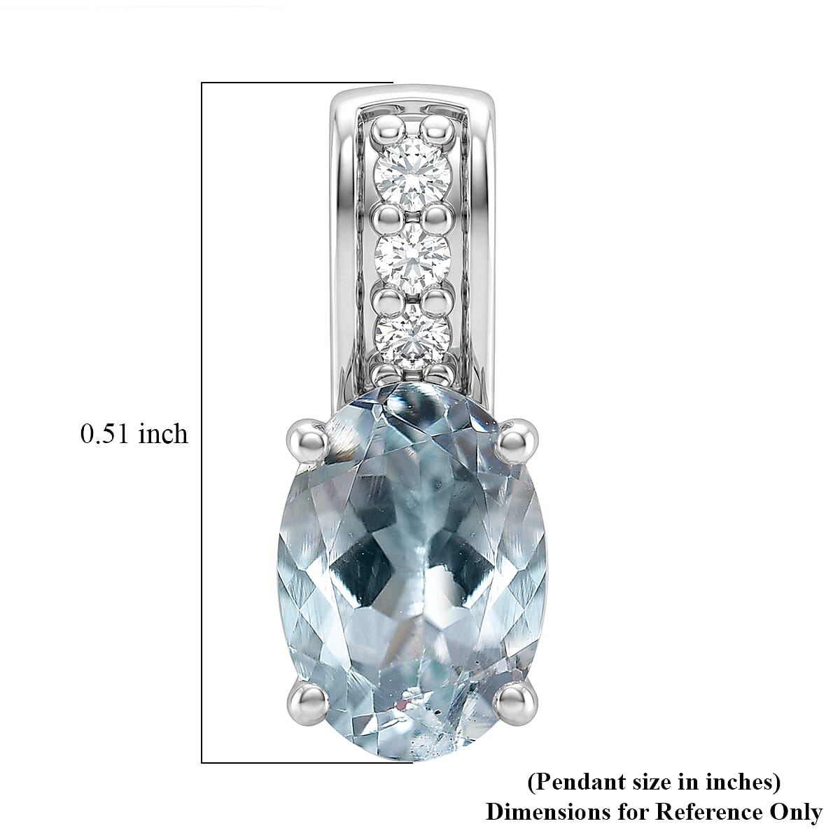 D'Joy Premium Mangaro Aquamarine and White Zircon 0.80 ctw Pendant Without Chain in Rhodium Over Sterling Silver