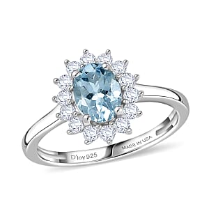 D'Joy Mangoro Aquamarine, White Zircon Ring in Rhodium Over Sterling Silver (Size 5.0) 1.15 ctw