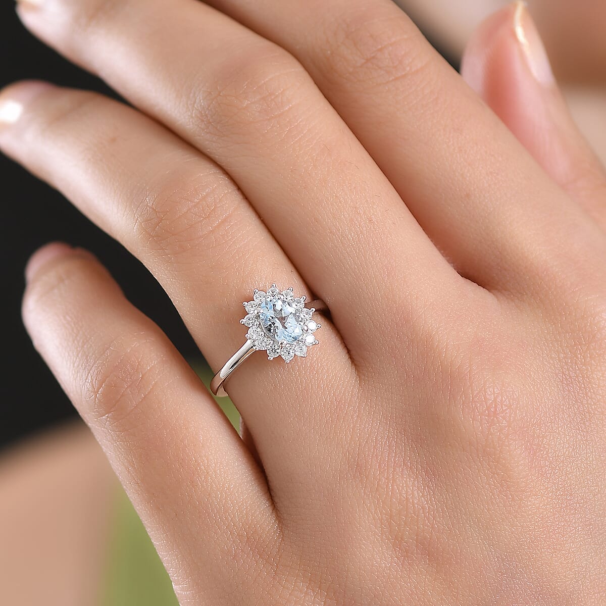 D'Joy Mangoro Aquamarine and White Zircon 1.15 ctw Ring in Rhodium Over Sterling Silver (Size 9.0) image number 2