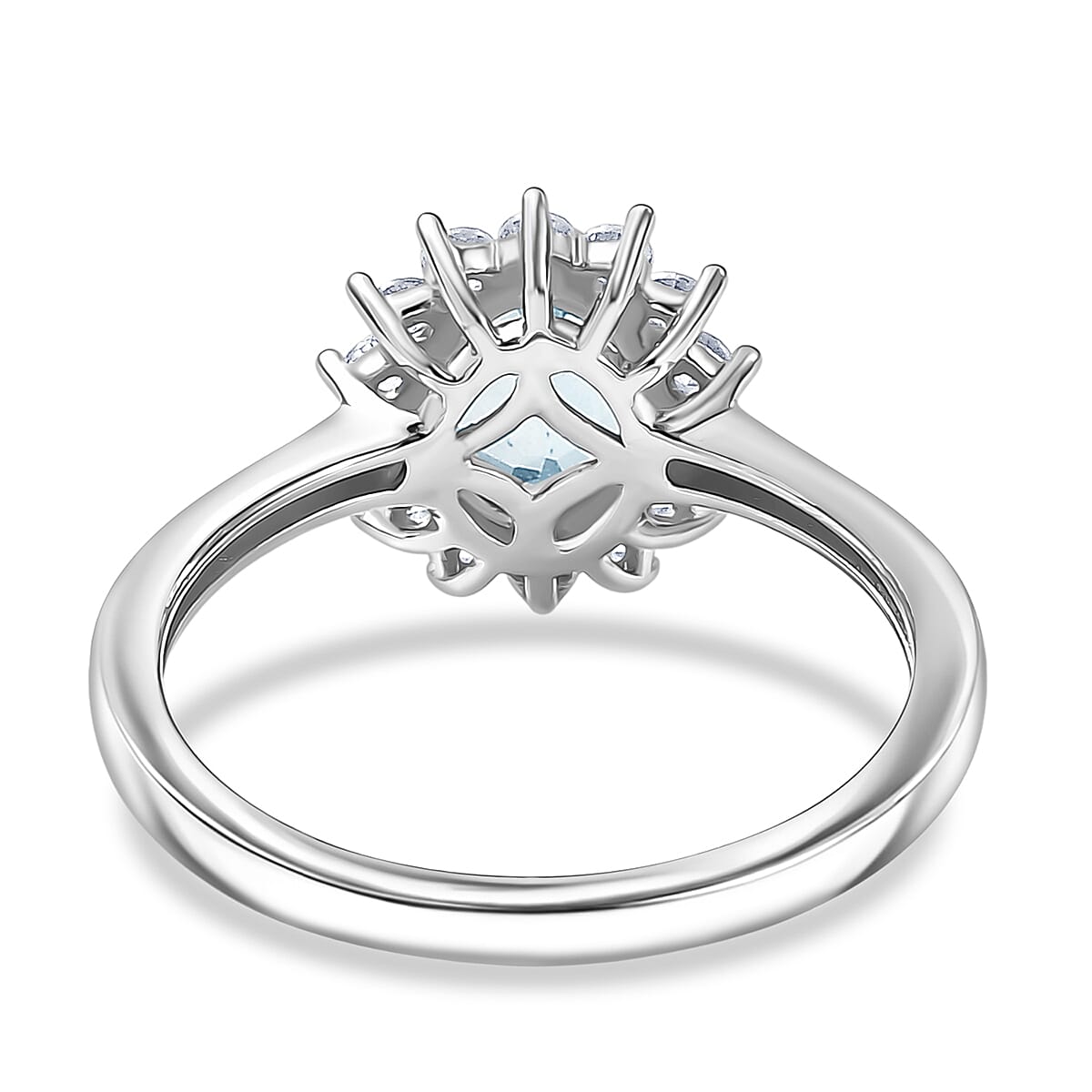 D'Joy Mangoro Aquamarine and White Zircon 1.15 ctw Ring in Rhodium Over Sterling Silver (Size 9.0) image number 4