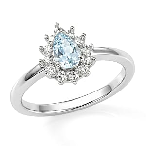 D'Joy Premium Mangoro Aquamarine and White Zircon 0.65 ctw Ring in Rhodium Over Sterling Silver (Size 5.0)