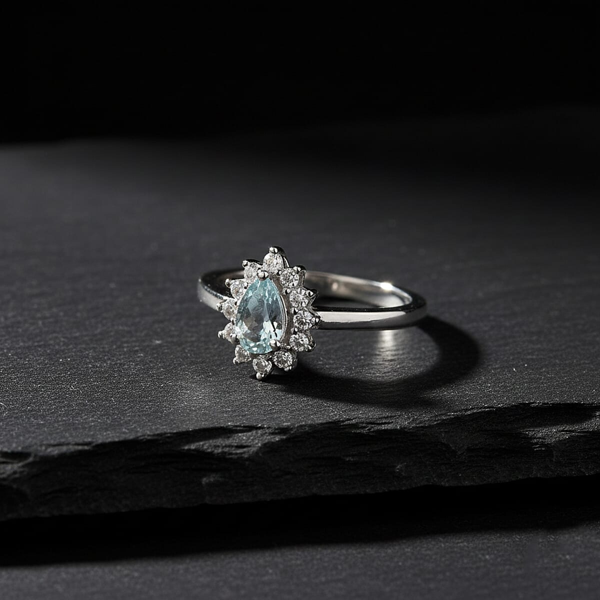 D'Joy Premium Mangoro Aquamarine and White Zircon 0.65 ctw Ring in Rhodium Over Sterling Silver (Size 6.0) image number 1