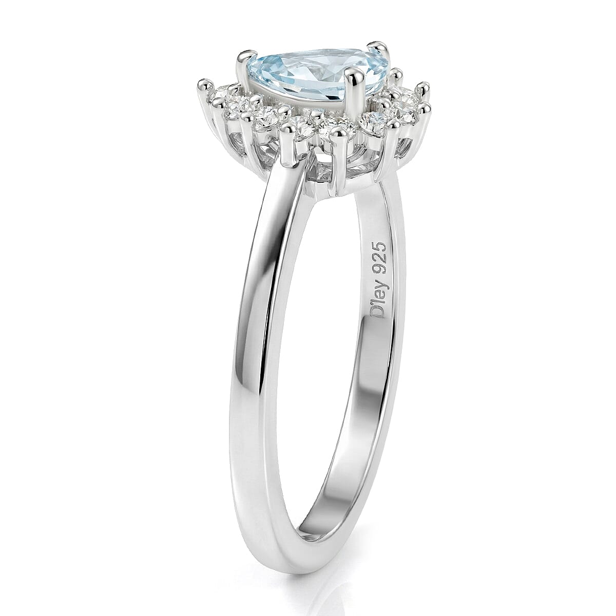 D'Joy Premium Mangoro Aquamarine and White Zircon 0.65 ctw Ring in Rhodium Over Sterling Silver (Size 7.0) image number 3