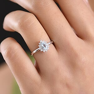 D'Joy Premium Mangoro Aquamarine and White Zircon 0.65 ctw Ring in Rhodium Over Sterling Silver (Size 8.0)