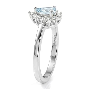 D'Joy Premium Mangoro Aquamarine and White Zircon 0.65 ctw Ring in Rhodium Over Sterling Silver (Size 8.0)