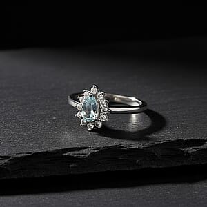 D'Joy Premium Mangoro Aquamarine and White Zircon 0.65 ctw Ring in Rhodium Over Sterling Silver (Size 9.0)
