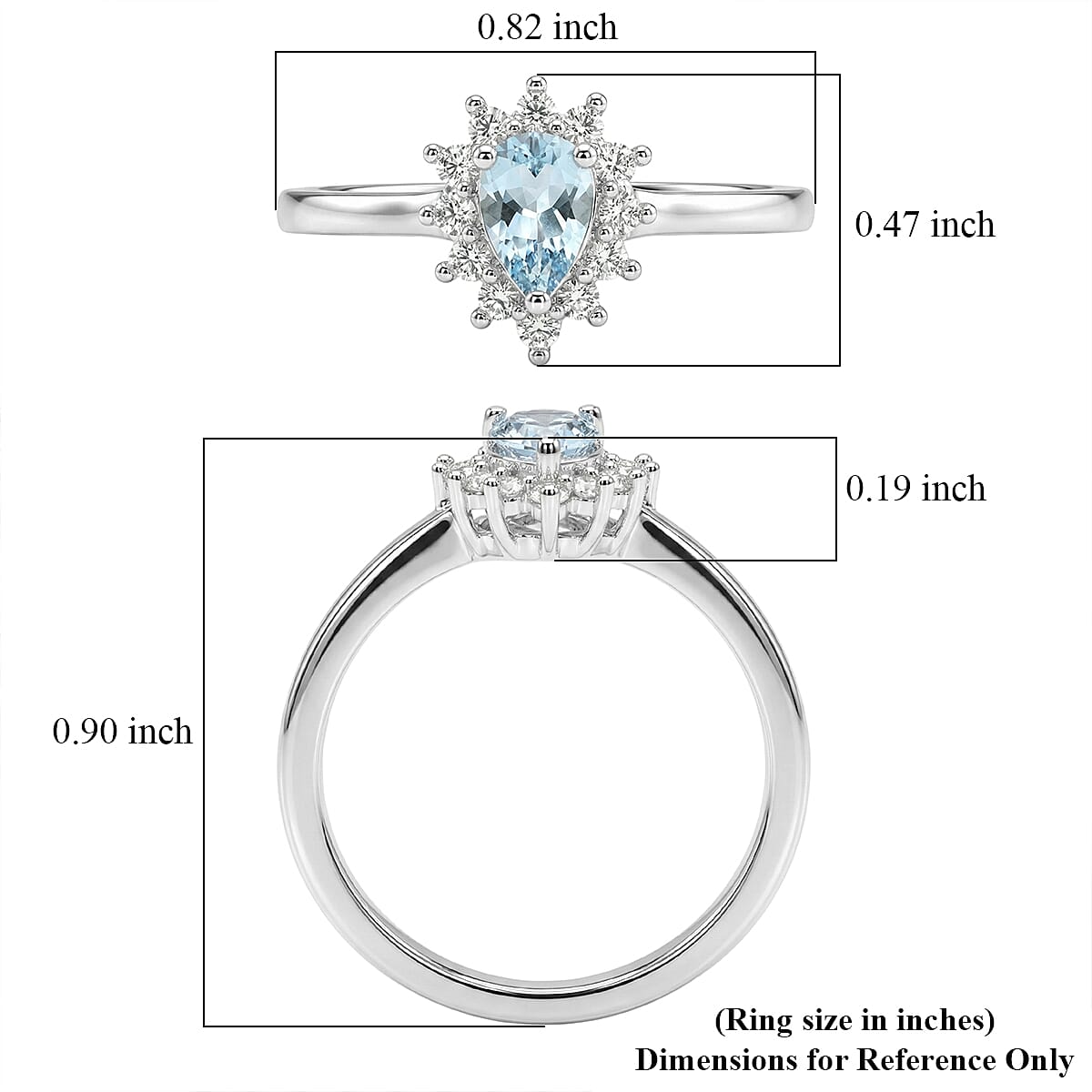 D'Joy Premium Mangoro Aquamarine and White Zircon 0.65 ctw Ring in Rhodium Over Sterling Silver (Size 9.0) image number 5