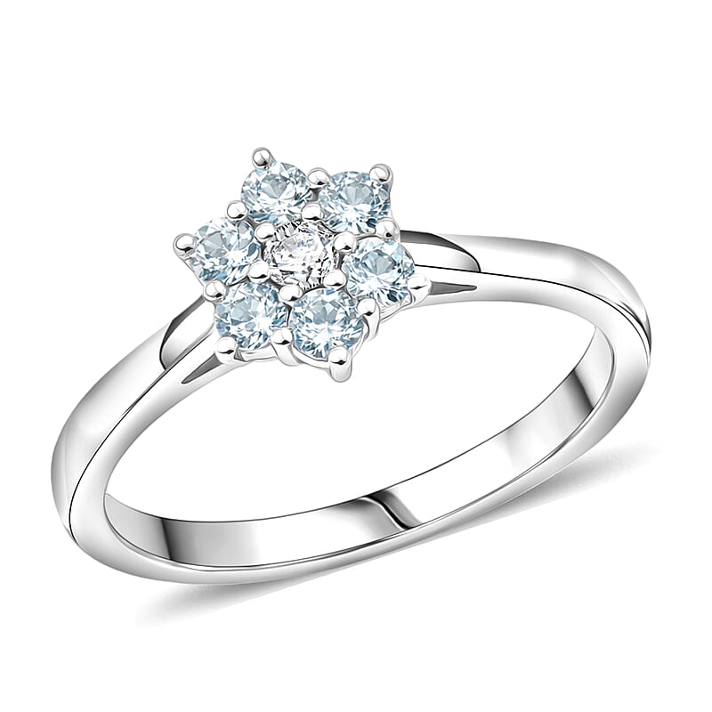 D'Joy Premium Mangoro Aquamarine and White Zircon 0.35 ctw Ring in Rhodium Over Sterling Silver (Size 6.0)