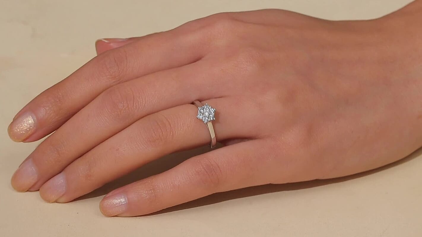 D'Joy Premium Mangoro Aquamarine, White Zircon Ring in Rhodium Over Sterling Silver (Size 6.0) 0.35 ctw