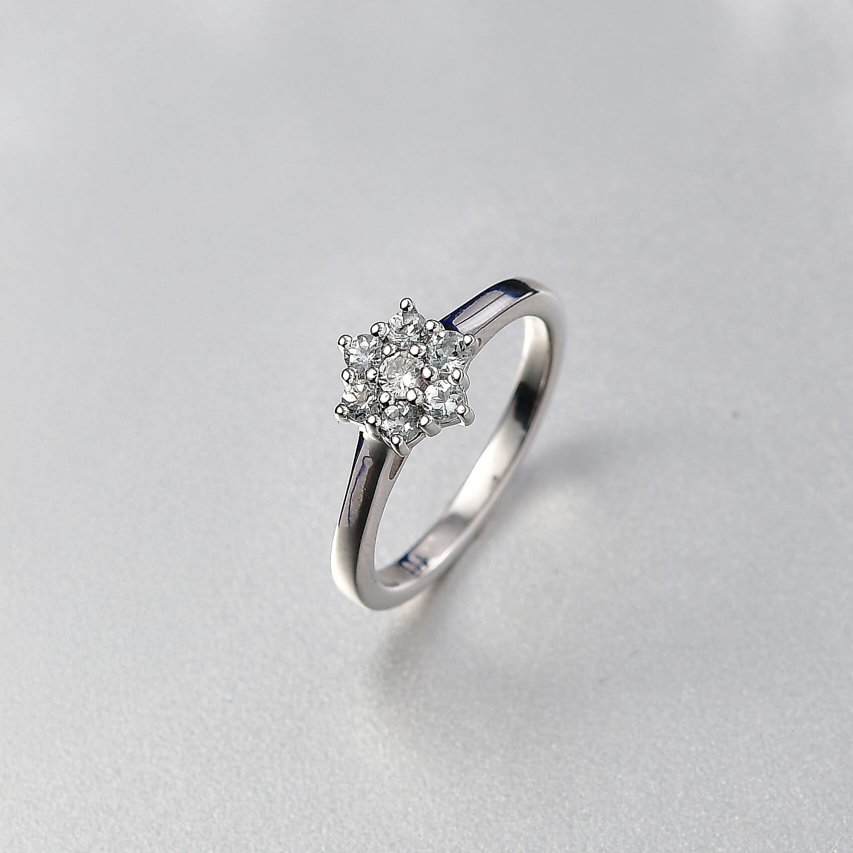 D'Joy Premium Mangoro Aquamarine and White Zircon 0.35 ctw Ring in Rhodium Over Sterling Silver (Size 6.0)