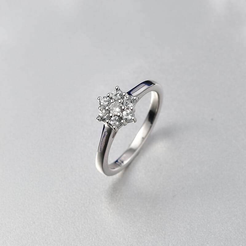 D'Joy Premium Mangoro Aquamarine and White Zircon 0.35 ctw Ring in Rhodium Over Sterling Silver (Size 6.0)