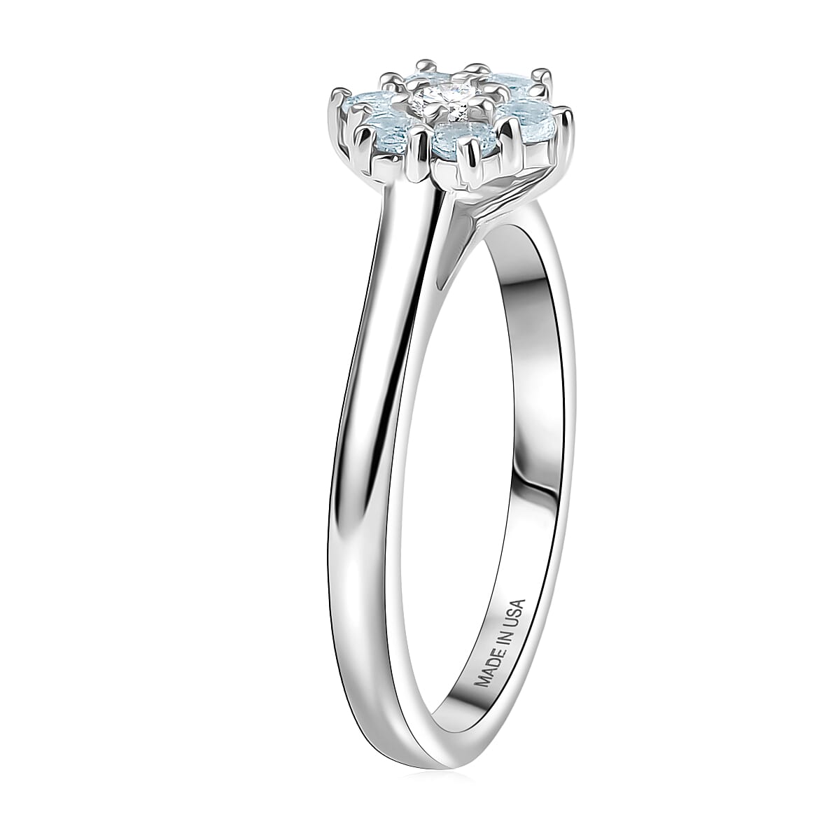 D'Joy Premium Mangoro Aquamarine and White Zircon 0.35 ctw Ring in Rhodium Over Sterling Silver (Size 6.0)