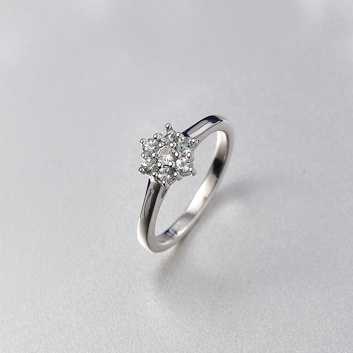 D'Joy Premium Mangoro Aquamarine and White Zircon 0.35 ctw Ring in Rhodium Over Sterling Silver (Size 8.0) image number 1