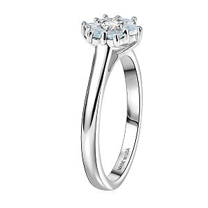 D'Joy Premium Mangoro Aquamarine and White Zircon 0.35 ctw Ring in Rhodium Over Sterling Silver (Size 8.0)