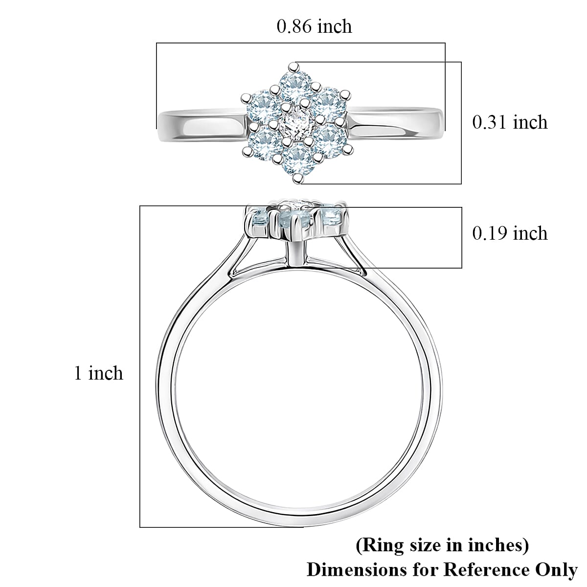 D'Joy Premium Mangoro Aquamarine and White Zircon 0.35 ctw Ring in Rhodium Over Sterling Silver (Size 8.0) image number 5