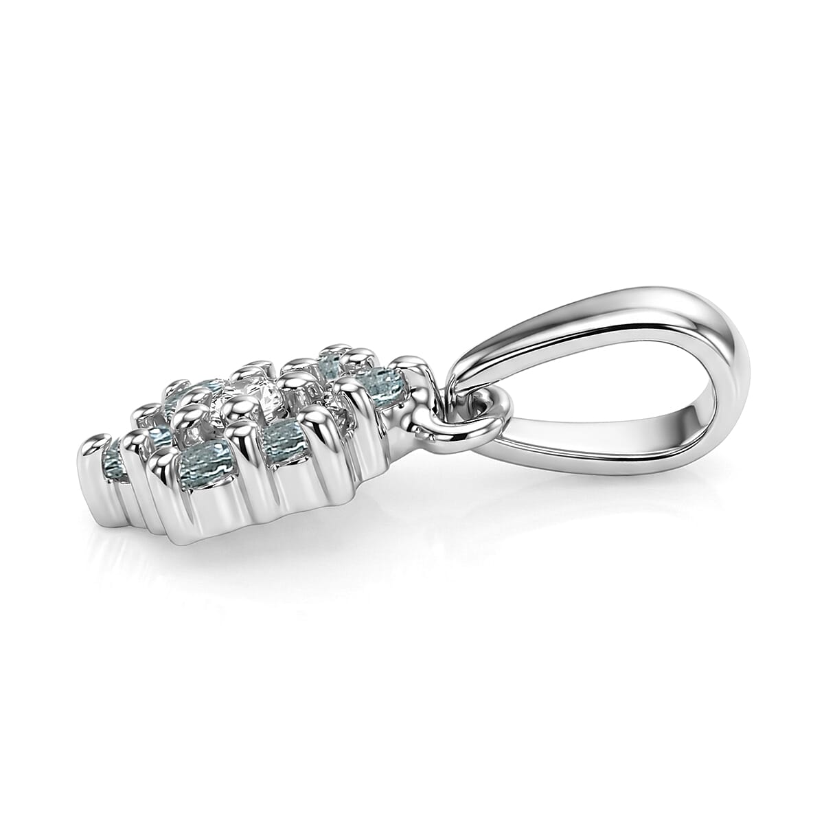 D'Joy Premium Mangaro Aquamarine and White Zircon 0.35 ctw Pendant Without Chain in Rhodium Over Sterling Silver