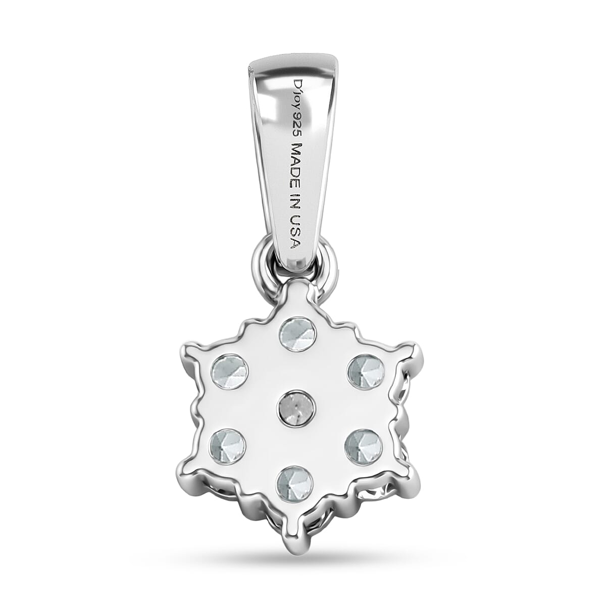 D'Joy Premium Mangaro Aquamarine and White Zircon 0.35 ctw Pendant Without Chain in Rhodium Over Sterling Silver