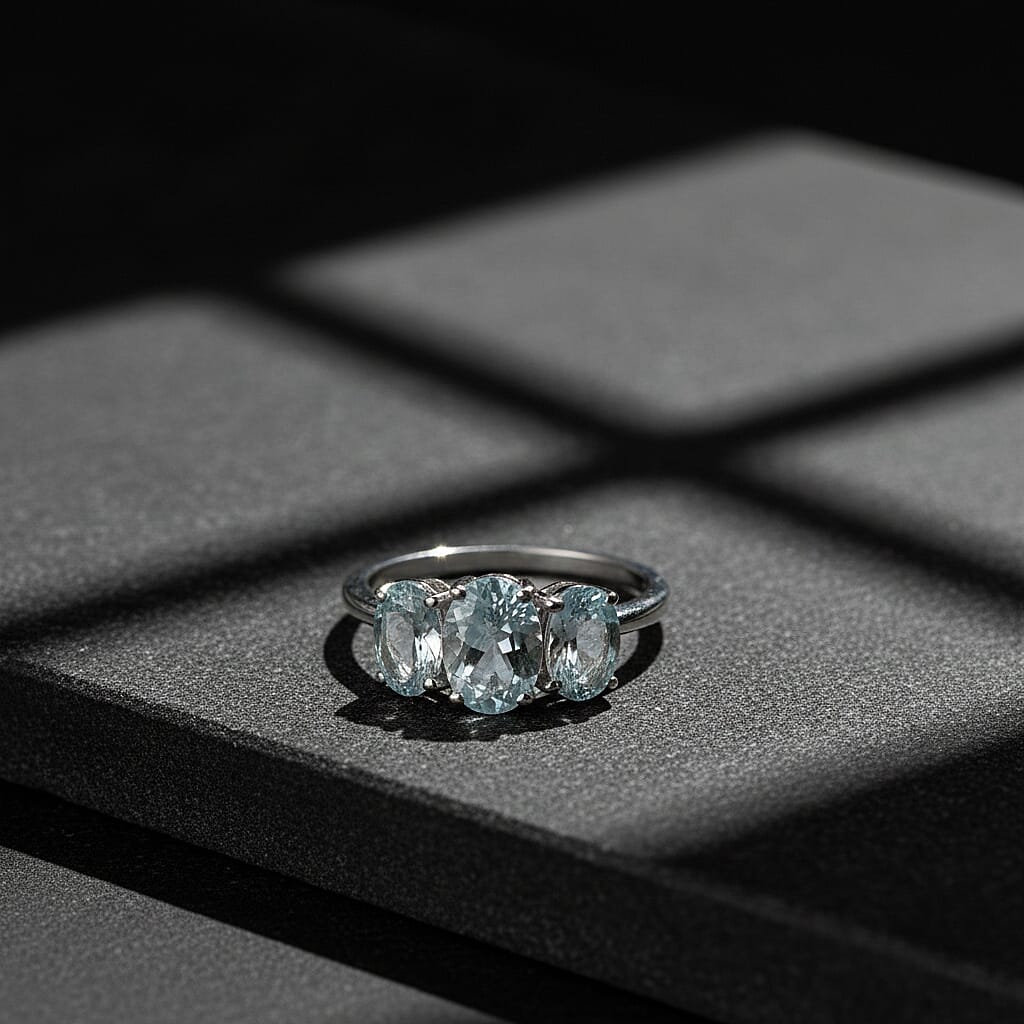 D'Joy Premium Mangoro Aquamarine 1.50 ctw Ring in Rhodium Over Sterling Silver (Size 6.0)