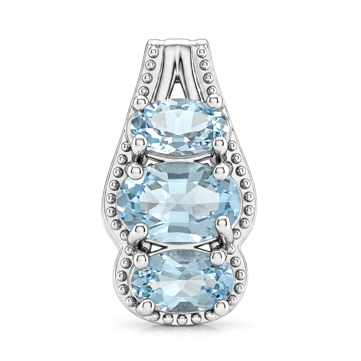 D'Joy Premium Mangaro Aquamarine 0.85 ctw Pendant Without Chain in Rhodium Over Sterling Silver
