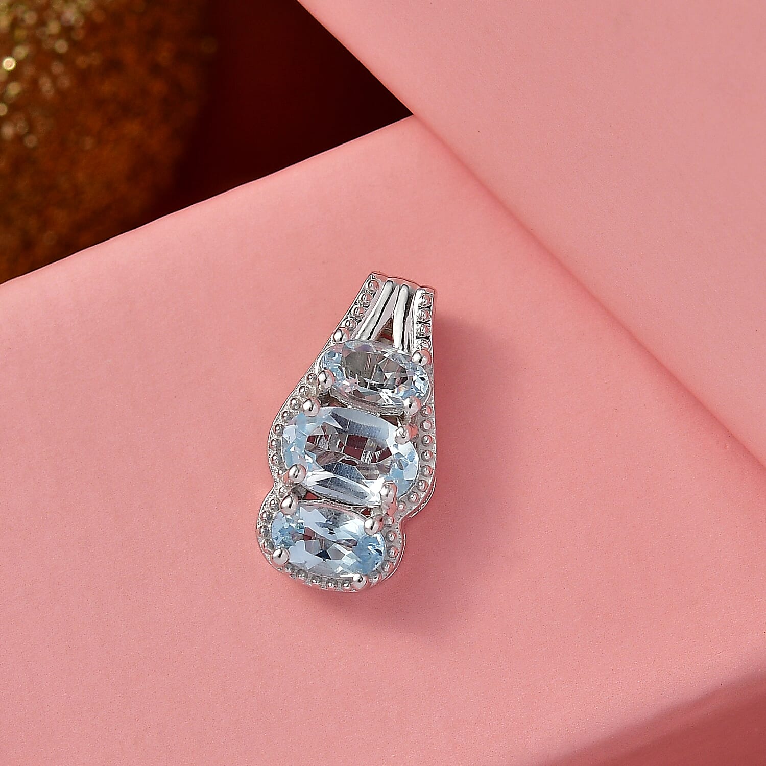 D'Joy Premium Mangaro Aquamarine 0.85 ctw Pendant Without Chain in Rhodium Over Sterling Silver