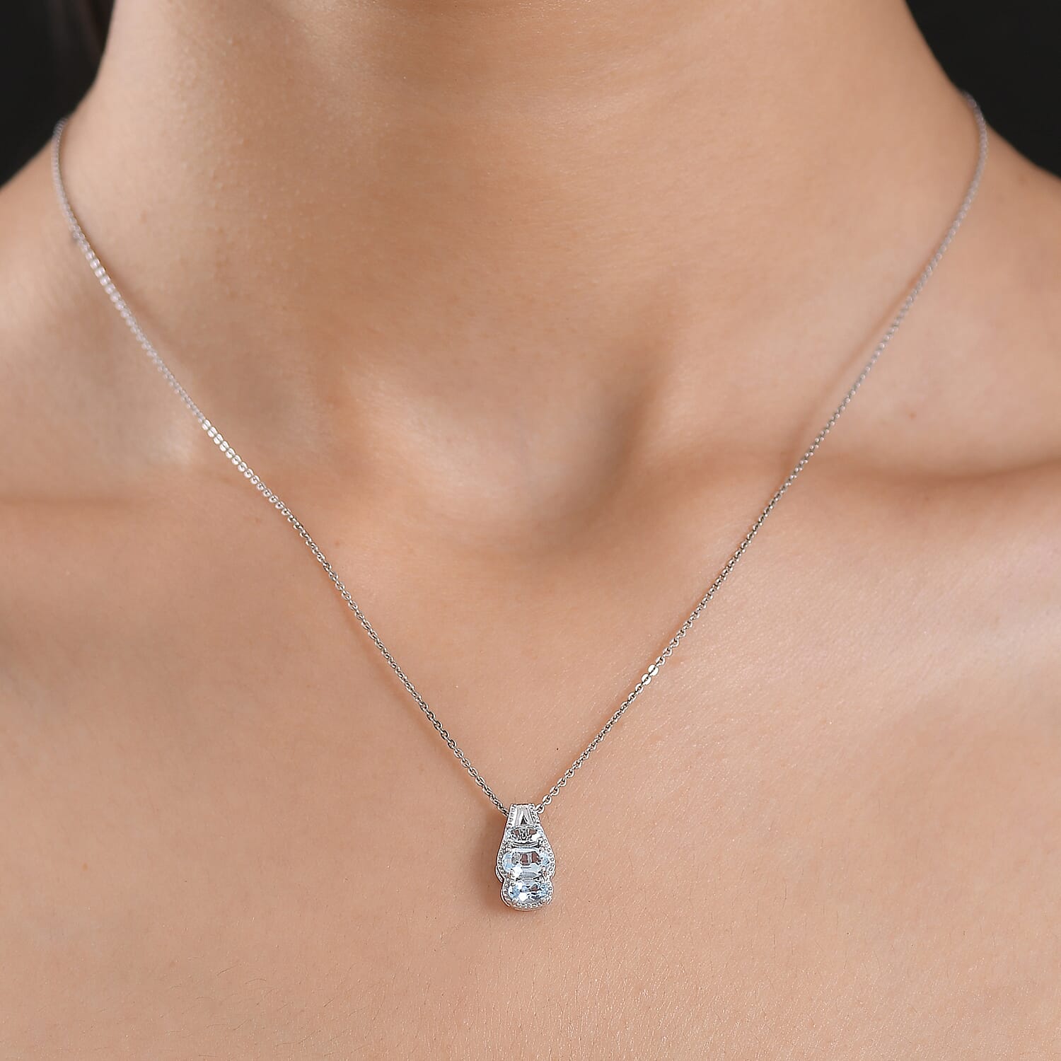 D'Joy Premium Mangaro Aquamarine 0.85 ctw Pendant Without Chain in Rhodium Over Sterling Silver