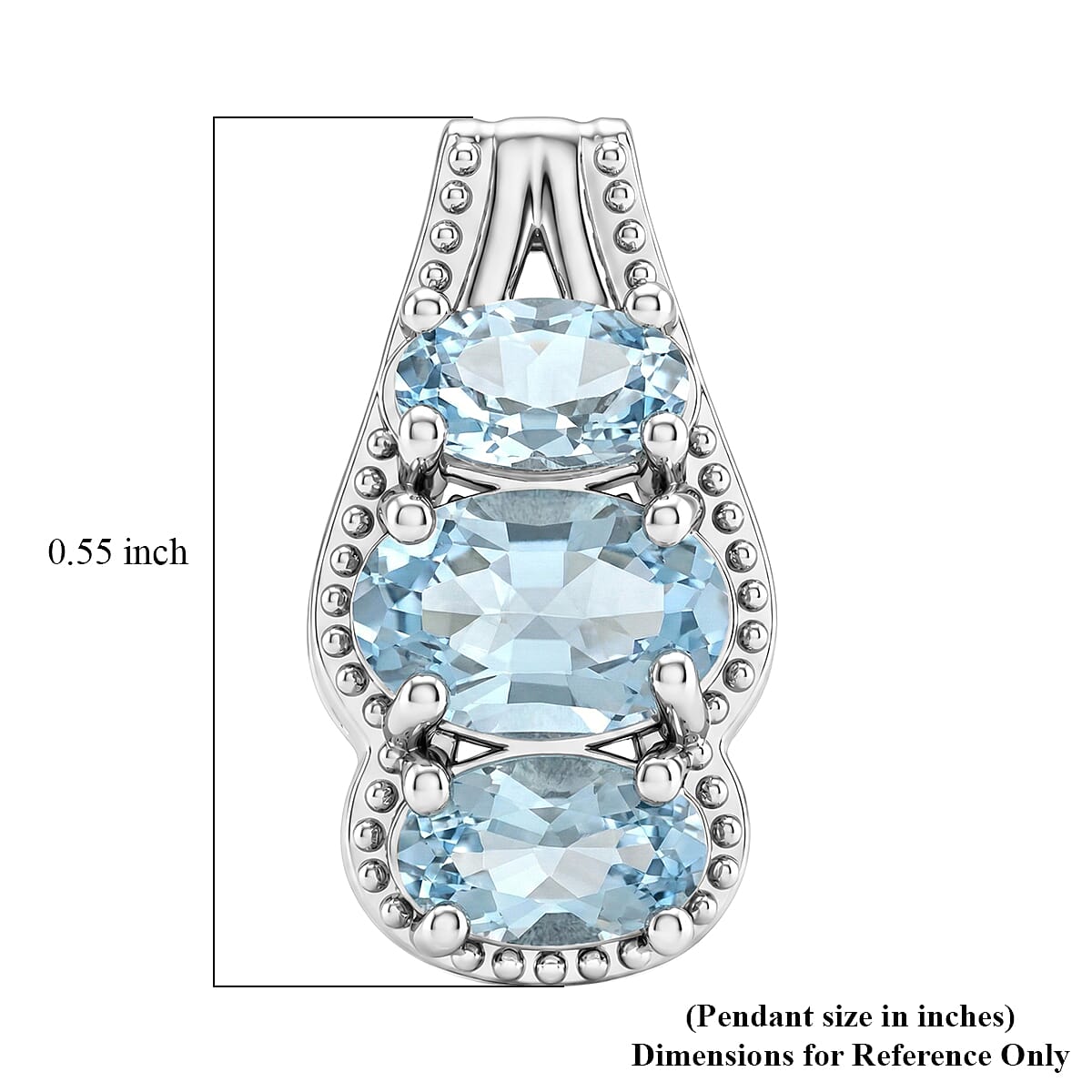 D'Joy Premium Mangaro Aquamarine 0.85 ctw Pendant Without Chain in Rhodium Over Sterling Silver