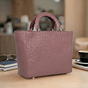 Grand Pelle Brown Genuine Ostrich Leather Tote Bag