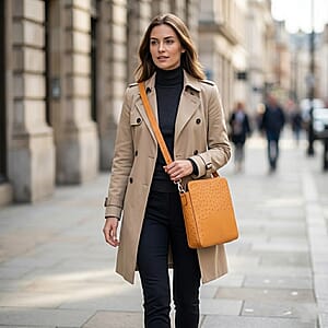 Grand Pelle Camel Genuine Ostrich Leather Crossbody Bag