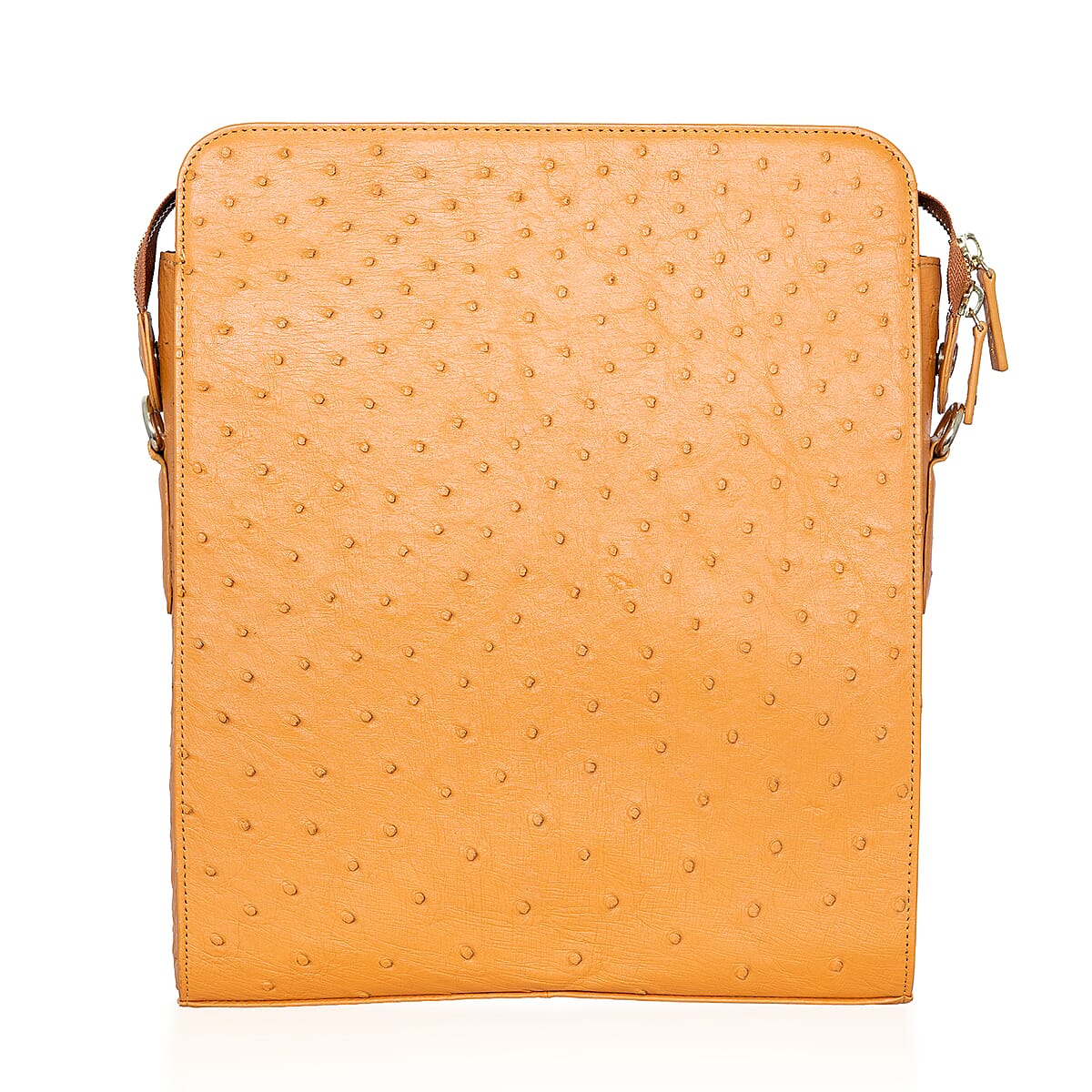 Grand Pelle Camel Genuine Ostrich Leather Crossbody Bag (11.4"x4.3"x12.2") image number 5