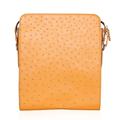 Grand Pelle Camel Genuine Ostrich Leather Crossbody Bag