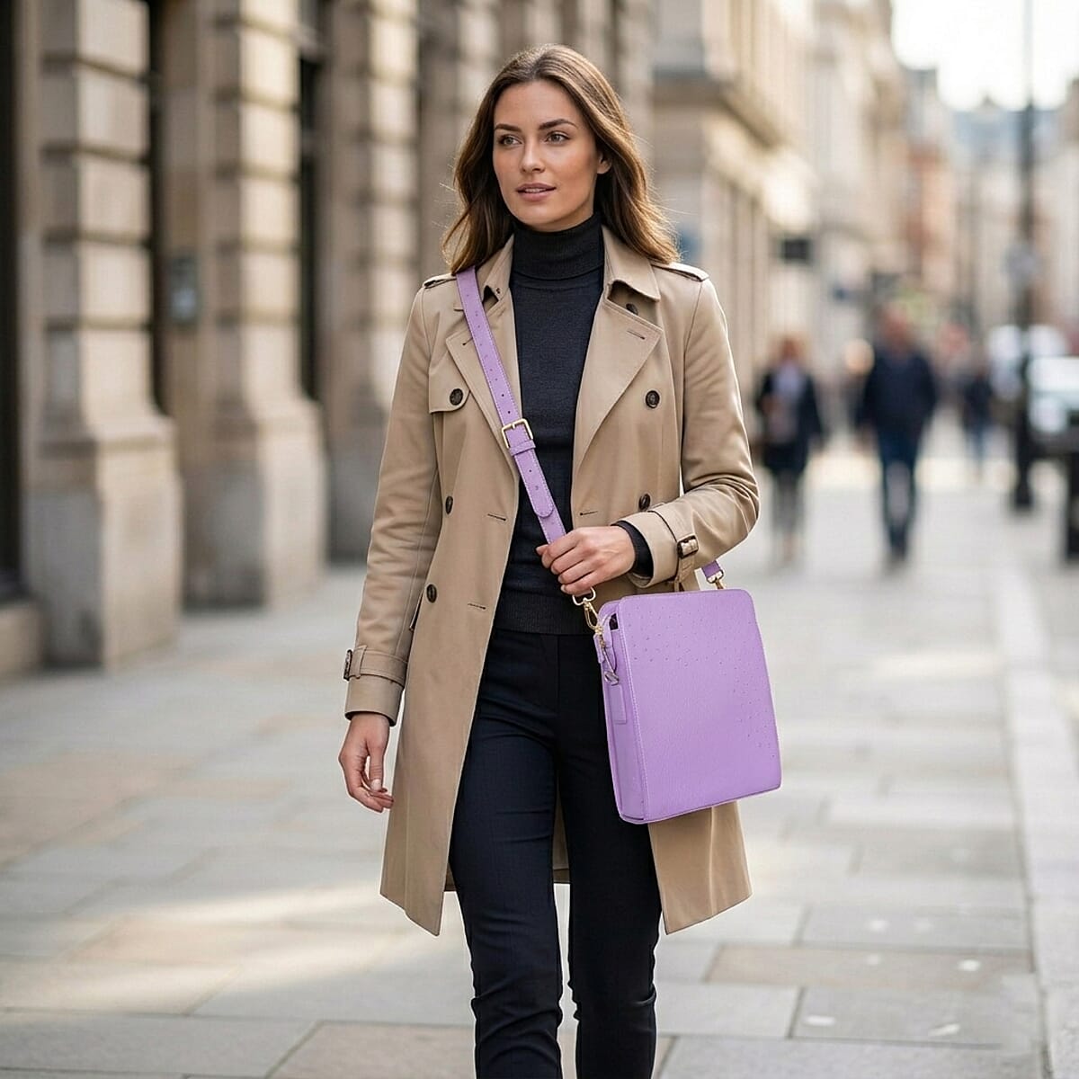 Grand Pelle Purple Genuine Ostrich Leather Crossbody Bag image number 2