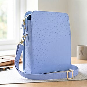 Grand Pelle Blue Genuine Ostrich Leather Crossbody Bag