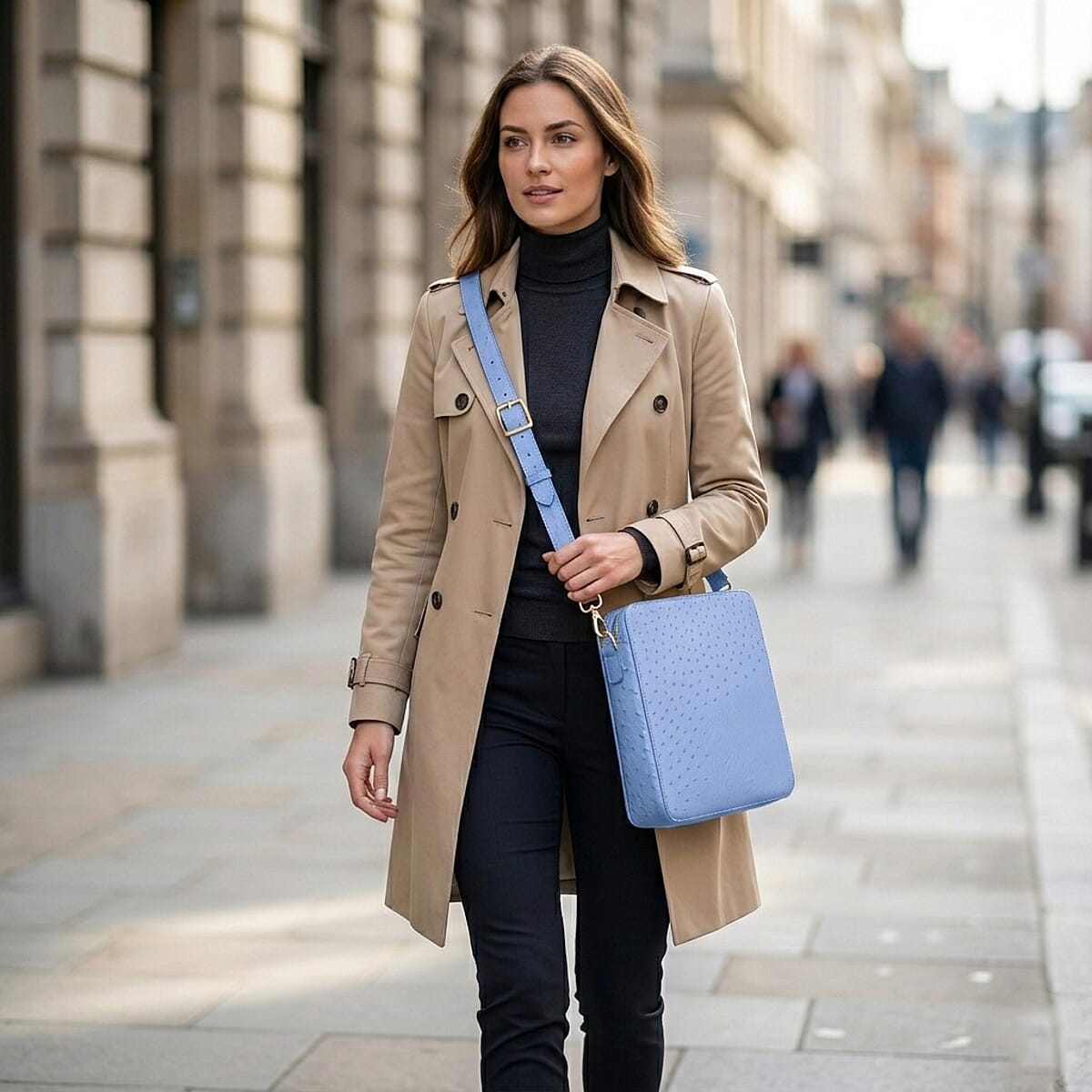 Grand Pelle Blue Genuine Ostrich Leather Crossbody Bag image number 2