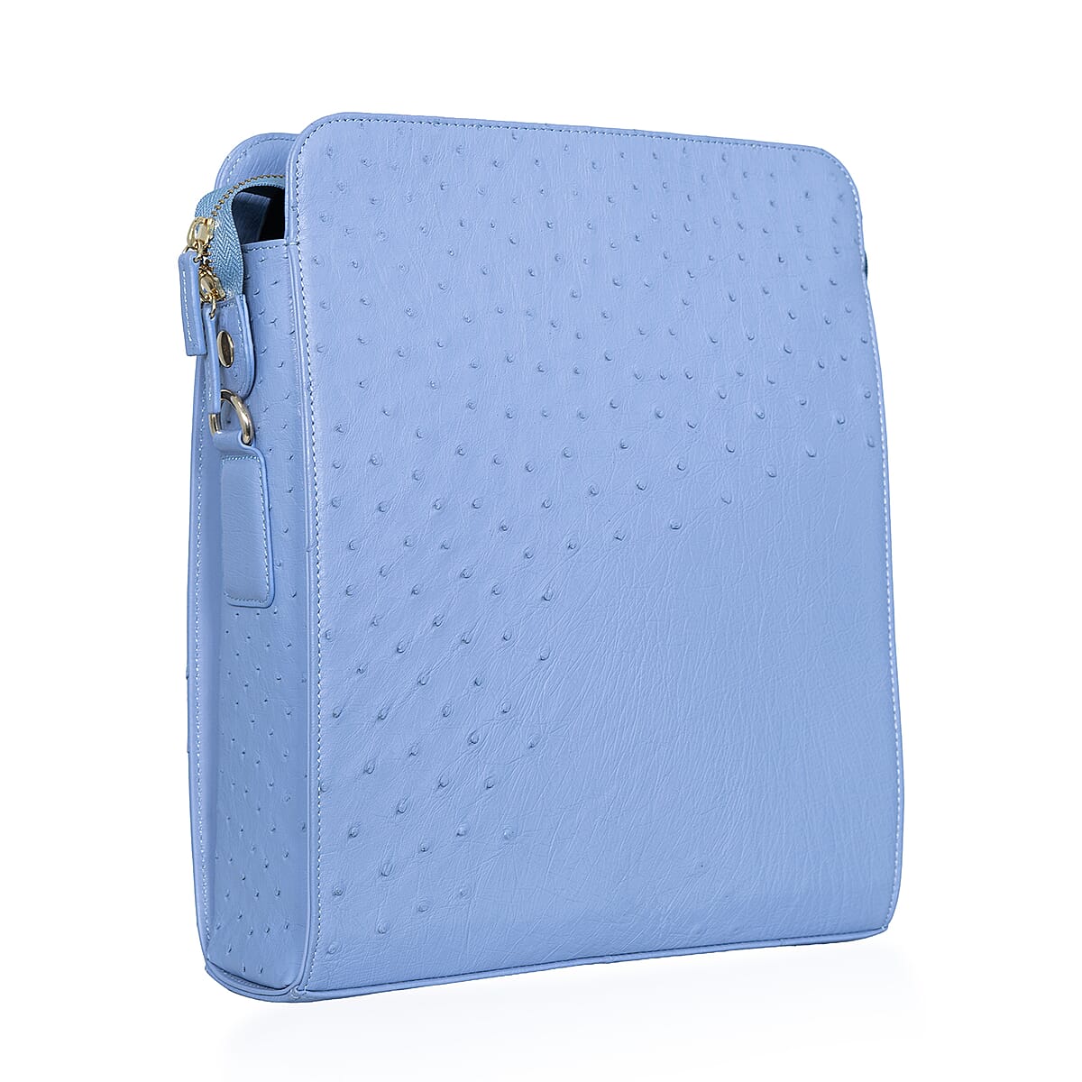 Grand Pelle Blue Genuine Ostrich Leather Crossbody Bag image number 3