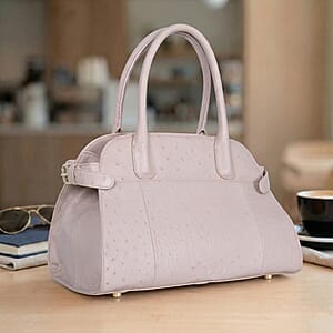 Grand Pelle Beige & Taupe Genuine Ostrich Leather Tote Bag