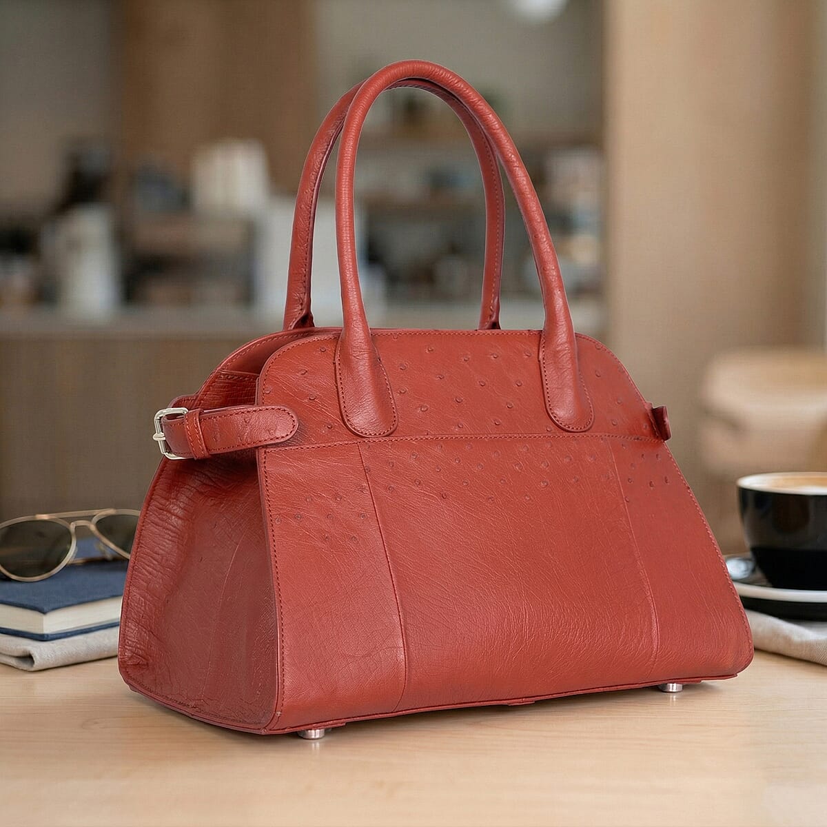 Grand Pelle Red Genuine Ostrich Leather Tote Bag image number 1