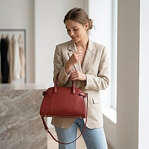 Grand Pelle Red Genuine Ostrich Leather Tote Bag