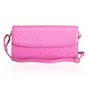 Grand Pelle Pink Genuine Ostrich Leather Crossbody Clutch Bag