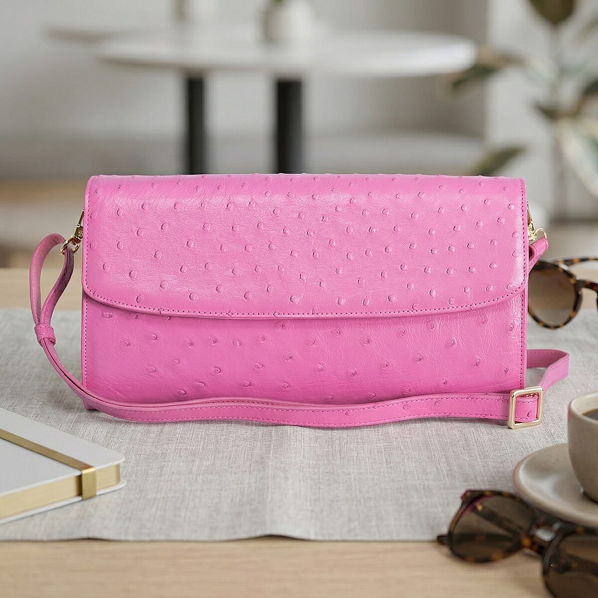 Grand Pelle Pink Genuine Ostrich Leather Crossbody Clutch Bag image number 1