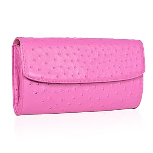 Grand Pelle Pink Genuine Ostrich Leather Crossbody Clutch Bag