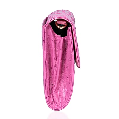 Grand Pelle Pink Genuine Ostrich Leather Crossbody Clutch Bag