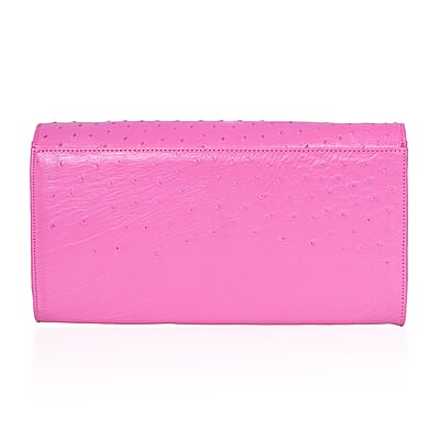Grand Pelle Pink Genuine Ostrich Leather Crossbody Clutch Bag