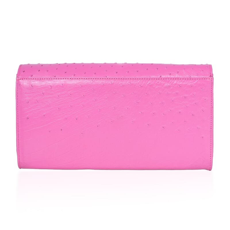 Grand Pelle Pink Genuine Ostrich Leather Crossbody Clutch Bag