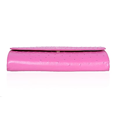 Grand Pelle Pink Genuine Ostrich Leather Crossbody Clutch Bag