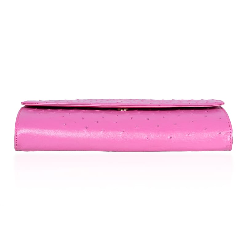 Grand Pelle Pink Genuine Ostrich Leather Crossbody Clutch Bag