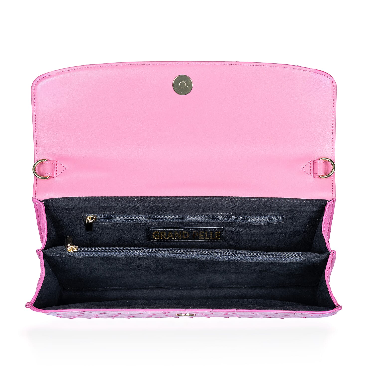 Grand Pelle Pink Genuine Ostrich Leather Crossbody Clutch Bag