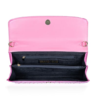 Grand Pelle Pink Genuine Ostrich Leather Crossbody Clutch Bag